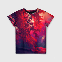 Детская футболка 3D Осенний красный лес