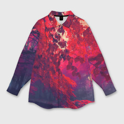 Женская рубашка oversize 3D Осенний красный лес