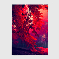 Постер Осенний красный лес