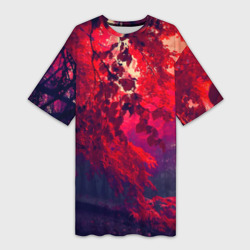 Платье-футболка 3D Осенний красный лес