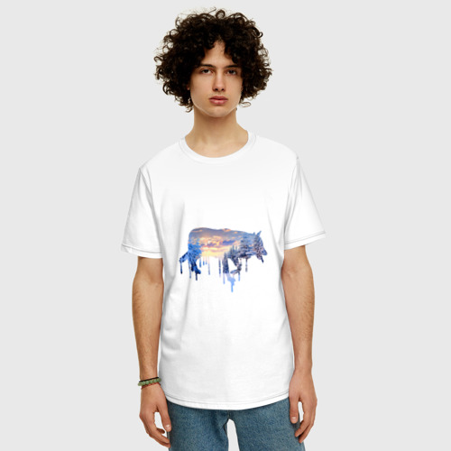 Мужская футболка хлопок Oversize волк зима, цвет белый - фото 3