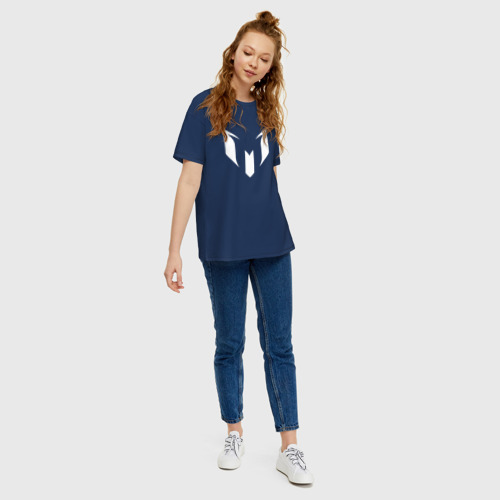 Женская футболка хлопок Oversize Месси белая, цвет темно-синий - фото 5