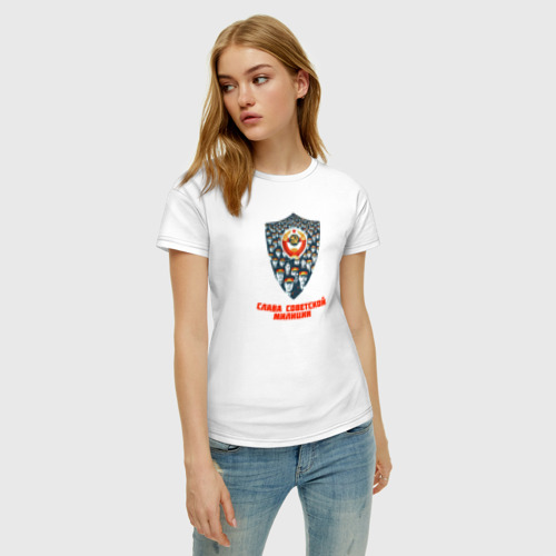 Женская футболка хлопок Слава советской милиции!, цвет белый - фото 3