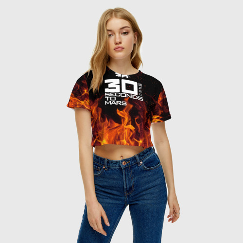 Женская футболка Crop-top 3D 30 seconds to mars fire, цвет 3D печать - фото 3