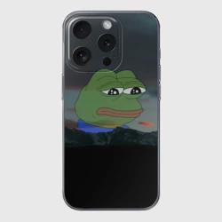 Чехол для iPhone 15 Pro Max силиконовый с защитой камеры Sad frog Pepe