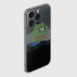 Чехол для iPhone 15 Pro Max силиконовый с защитой камеры Sad frog Pepe - фото 2