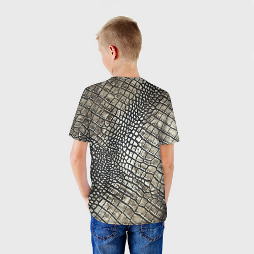 Детская футболка 3D с принтом Кожа крокодила, вид сзади #2