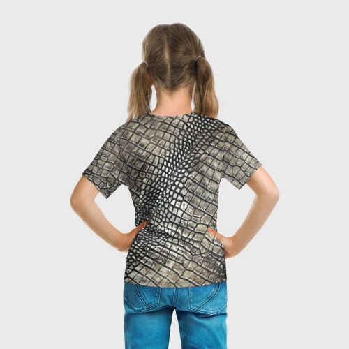 Детская футболка 3D с принтом Кожа крокодила, вид сзади #2