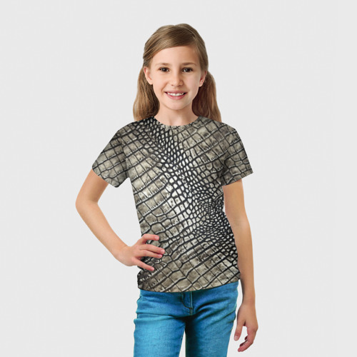 Детская футболка 3D с принтом Кожа крокодила, вид сбоку #3