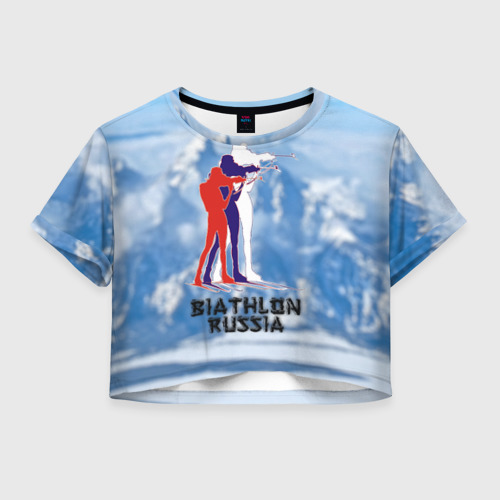 Женская футболка Crop-top 3D Biathlon Russia