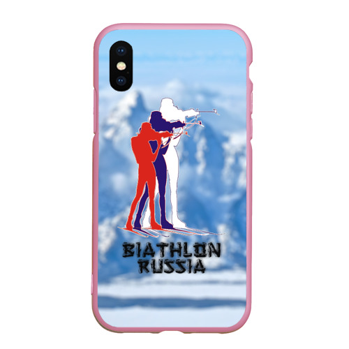 Чехол для iPhone XS Max матовый Biathlon Russia, цвет розовый