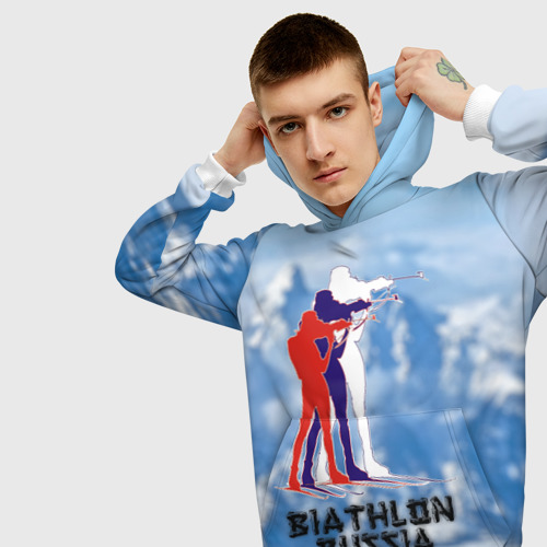 Мужская толстовка 3D Biathlon Russia, цвет белый - фото 5