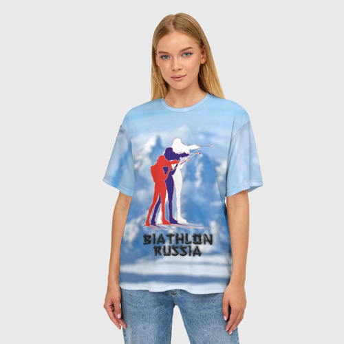Женская футболка oversize 3D Biathlon Russia, цвет 3D печать - фото 3
