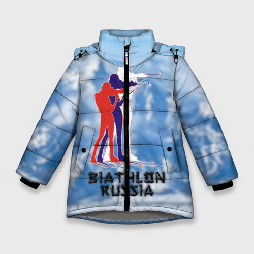Зимняя куртка для девочек 3D Biathlon Russia, цвет светло-серый