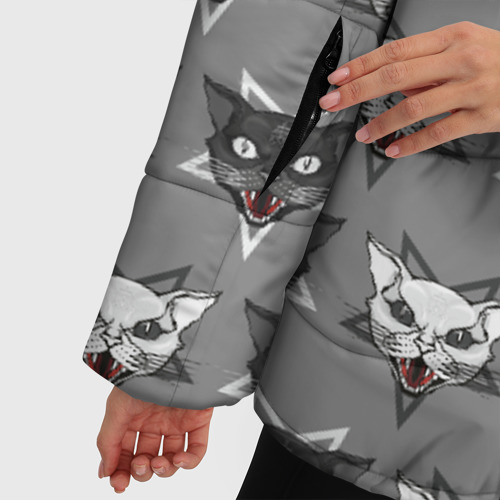 Женская зимняя куртка Oversize Злые котики, цвет черный - фото 6