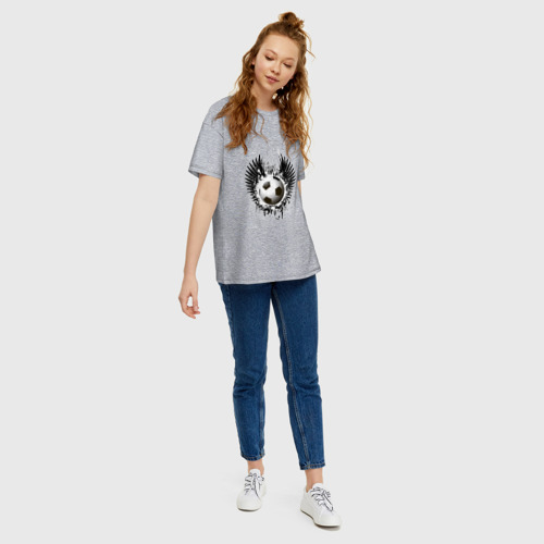 Женская футболка хлопок Oversize с принтом Футбольный мяч с крыльями, вид сбоку #3