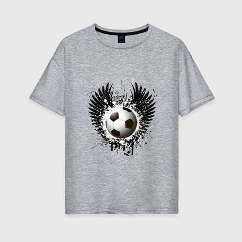 Женская футболка хлопок Oversize с принтом Футбольный мяч с крыльями, вид спереди #2
