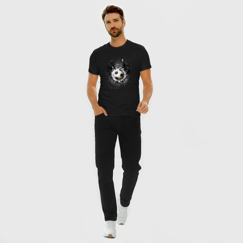 Мужская футболка хлопок Slim Футбольный мяч с крыльями, цвет черный - фото 5