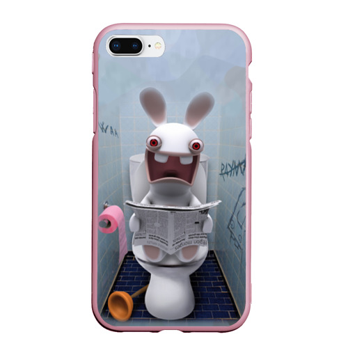 Чехол для iPhone 7Plus/8 Plus матовый Кролик с газетой, цвет розовый