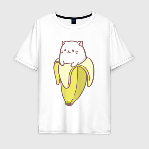 Мужская футболка хлопок Oversize Бананька котик, цвет белый