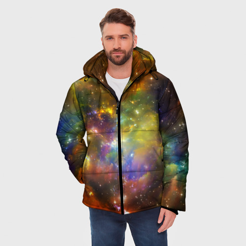 Мужская зимняя куртка 3D с принтом Звёздный мир, фото на моделе #1
