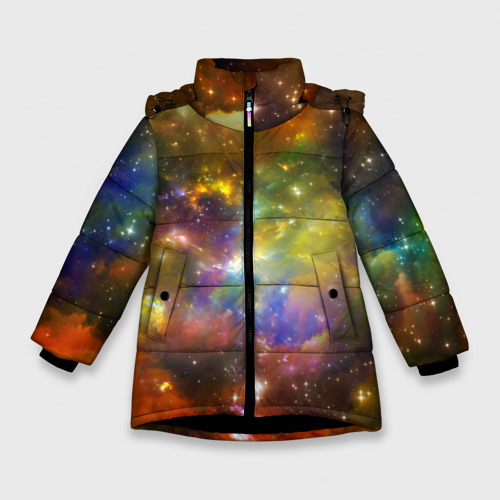 Зимняя куртка для девочек 3D с принтом Звёздный мир, вид спереди #2