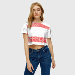 Женская футболка Crop-top 3D Славянский орнамент на белом - фото 2