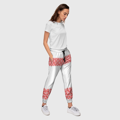 Женские брюки 3D Славянский орнамент на белом, цвет 3D печать - фото 5