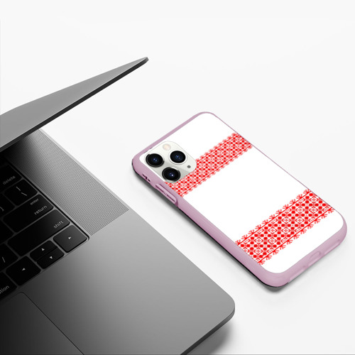 Чехол для iPhone 11 Pro матовый Славянский орнамент на белом, цвет розовый - фото 5