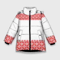 Зимняя куртка для девочек 3D Славянский орнамент на белом