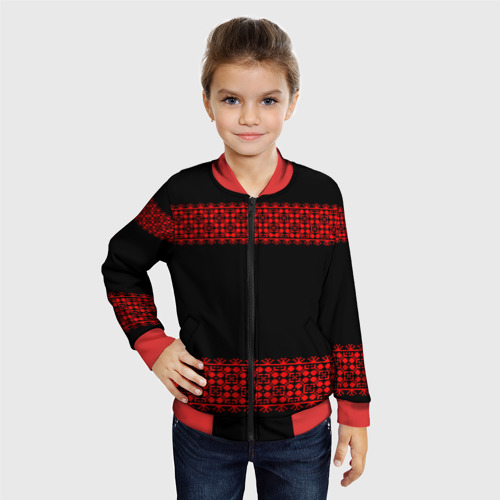 Детский бомбер 3D Славянский орнамент на чёрном, цвет красный - фото 3
