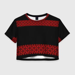 Женская футболка Crop-top 3D Славянский орнамент на чёрном