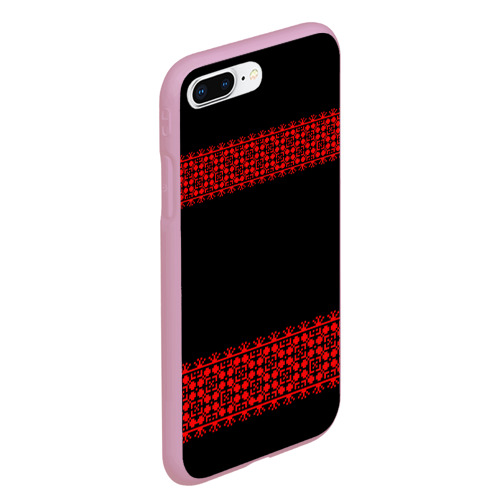Чехол для iPhone 7Plus/8 Plus матовый Славянский орнамент на чёрном, цвет розовый - фото 3
