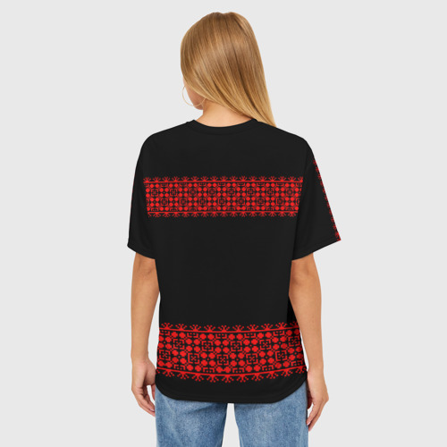 Женская футболка oversize 3D Славянский орнамент на чёрном, цвет 3D печать - фото 4