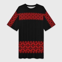 Платье-футболка 3D Славянский орнамент на чёрном