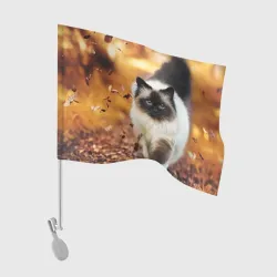 Флаг для автомобиля Котик в листьях