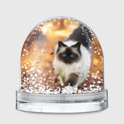 Игрушка Снежный шар Котик в листьях