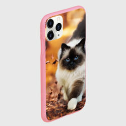 Чехол для iPhone 11 Pro Max матовый Котик в листьях - фото 2