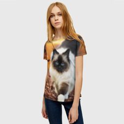 Женская футболка 3D Котик в листьях - фото 2