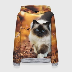 Женская толстовка 3D Котик в листьях