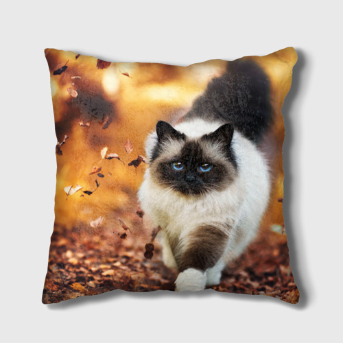 Подушка 3D Котик в листьях Фото 01 Подушка 3D Котик в листьях Фото 01