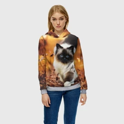 Женская толстовка 3D Котик в листьях - фото 2