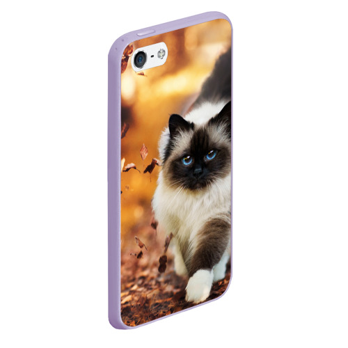 Чехол для iPhone 5/5S матовый Котик в листьях, цвет светло-сиреневый - фото 3