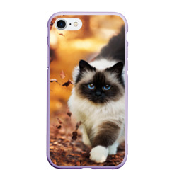 Чехол для iPhone 7/8 матовый Котик в листьях