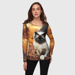 Женский лонгслив 3D Котик в листьях - фото 2