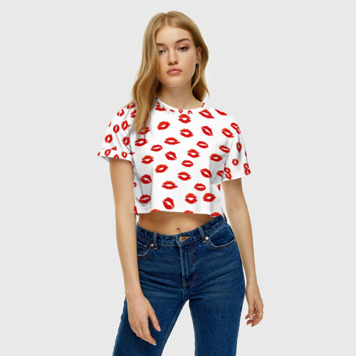 Женская футболка Crop-top 3D Поцелуйчики, цвет 3D печать - фото 3