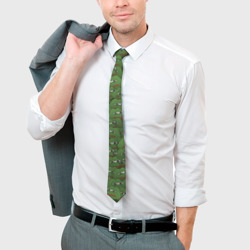Галстук с принтом Грустные лягушки для мужчины, вид на модели спереди №3. Цвет основы: белый