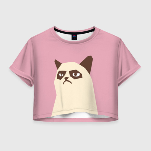 Женская футболка Crop-top 3D Grumpy cat pink, цвет 3D печать