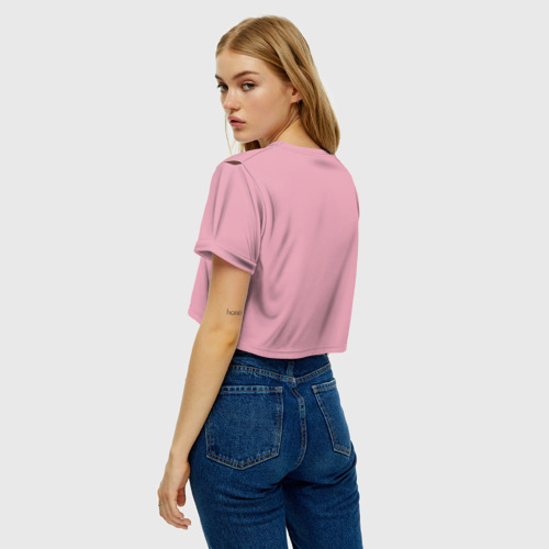 Женская футболка Crop-top 3D Grumpy cat pink, цвет 3D печать - фото 5