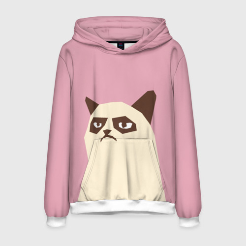 Мужская толстовка 3D Grumpy cat pink, цвет белый